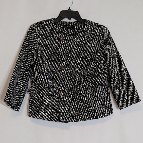 NEW YORK & COMPANY Stretch, Short Black/White Double Breasted Jacket; Size S - Picture 2 of 6